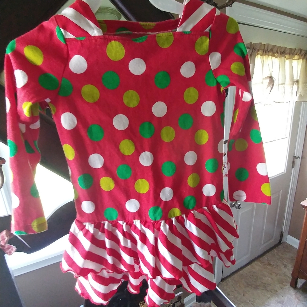Girls holiday dress with dots and stripes
